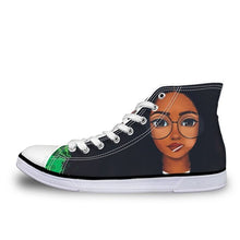 Load image into Gallery viewer, Youwuji Fashion Black Art African Girl Hair Women Afro Printing Woman High Top Canvas Breathable Flats Shoes Autumn Vulcanized Shoes
