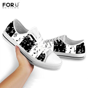 Youwuji Fashion Black White Music Notes Printed Low Top Canvas Shoes Women Sneakers Spring/Autumn Female Footwear Girl Ladies Shoes