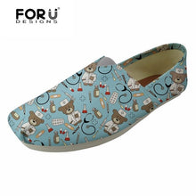 Load image into Gallery viewer, Youwuji Fashion HOT SALE Cute Nurse Bear Pattern Black Women&#39;s Flats Shoes Ladies Casual Loafers Shoes Woman Canvas Lazy Shoes Mujer
