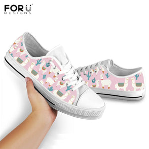 Youwuji Fashion Funny Animal Alpaca/Llama Cactus Printed Women Designer Shoes Casual Autumn Low Top Canvas Shoes Fashion Women Shoe