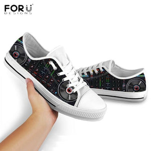 Youwuji Fashion 3D Music Notes DJ Pattern Woman Low Top Canvas Shoes 2019 New Lace Up Sneakers Woman Breathable Casual Ladies Shoes