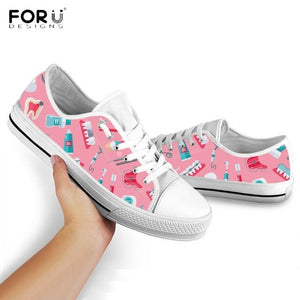 Youwuji Fashion Cute Cartoon Teeth/Tooth/Dental/Dentist Print Woman Low Top Canvas Shoes Spring/Autumn Ladies Shoes Casual Sneakers