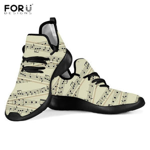 Youwuji Fashion Sweet Music Notes Printed Women Mesh Knit Sneakers Casual White Lace Up Ladies Shoes Lightweight Spring/Autumn Shoe