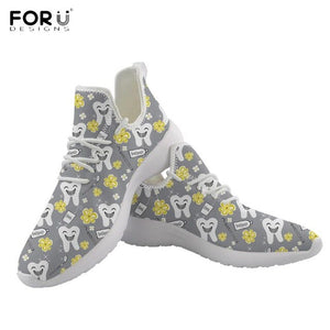 Youwuji FashionCute Cartoon Teeth/Dental/Dentist Equipment Printing Shoes Woman Casual Flats Sneakers Pink Ladies Spring Footwear