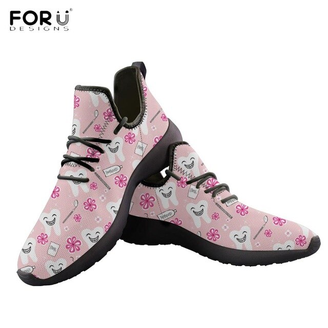 Youwuji FashionCute Cartoon Teeth/Dental/Dentist Equipment Printing Shoes Woman Casual Flats Sneakers Pink Ladies Spring Footwear