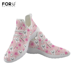Youwuji FashionCute Cartoon Teeth/Dental/Dentist Equipment Printing Shoes Woman Casual Flats Sneakers Pink Ladies Spring Footwear