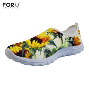 Youwuji Fashion Yellow Flower Sunflower Printed Woman Summer Flats Shoes Fashion Lady Slip On Sneakers Casual Footwear for Female