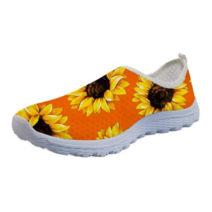 Youwuji Fashion Yellow Flower Sunflower Printed Woman Summer Flats Shoes Fashion Lady Slip On Sneakers Casual Footwear for Female