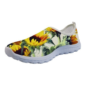 Youwuji Fashion Yellow Flower Sunflower Printed Woman Summer Flats Shoes Fashion Lady Slip On Sneakers Casual Footwear for Female