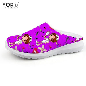 Youwuji Fashion Cute Cartoon Nurse Doctor Pattern Women Flip Flop Casual Summer Beach Slippers Lightweight Female Mesh Home Shoes