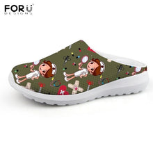 Load image into Gallery viewer, Youwuji Fashion Cute Cartoon Nurse Doctor Pattern Women Flip Flop Casual Summer Beach Slippers Lightweight Female Mesh Home Shoes
