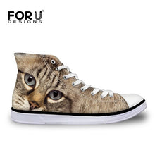 Load image into Gallery viewer, Youwuji Fashion Classic Women High Top Canvas Shoes Stylish 3D Animals Black Cat Printed Vulcanize Shoes Breathable Lace up Flats
