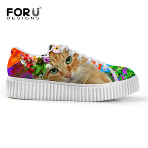 Youwuji Fashion Breathable Women Shoes Flat Platform Shoes Teenage Girls 3D Pet Cat Print Spring Autumn Flats Female Casual Thick Creepers Shoes