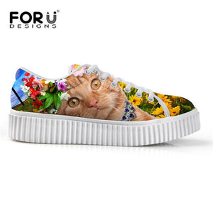 Youwuji Fashion Breathable Women Shoes Flat Platform Shoes Teenage Girls 3D Pet Cat Print Spring Autumn Flats Female Casual Thick Creepers Shoes