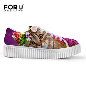 Youwuji Fashion Breathable Women Shoes Flat Platform Shoes Teenage Girls 3D Pet Cat Print Spring Autumn Flats Female Casual Thick Creepers Shoes