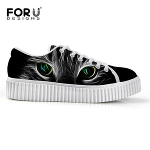 Youwuji Fashion Breathable Women Shoes Flat Platform Shoes Teenage Girls 3D Pet Cat Print Spring Autumn Flats Female Casual Thick Creepers Shoes