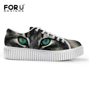 Youwuji Fashion Breathable Women Shoes Flat Platform Shoes Teenage Girls 3D Pet Cat Print Spring Autumn Flats Female Casual Thick Creepers Shoes