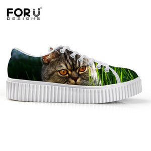 Youwuji Fashion Breathable Women Shoes Flat Platform Shoes Teenage Girls 3D Pet Cat Print Spring Autumn Flats Female Casual Thick Creepers Shoes