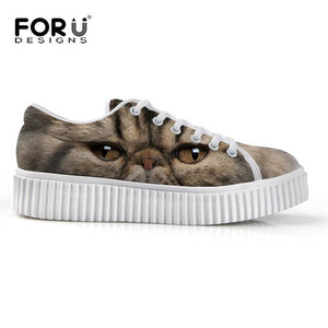 Youwuji Fashion Breathable Women Shoes Flat Platform Shoes Teenage Girls 3D Pet Cat Print Spring Autumn Flats Female Casual Thick Creepers Shoes