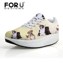 Load image into Gallery viewer, Youwuji Fashion Height Increasing Swing Shoes Woman 2017 Women&#39;s Casual Flat Platform Shoes Cute Dog Cat Puzzle Prints Slimming Shoe
