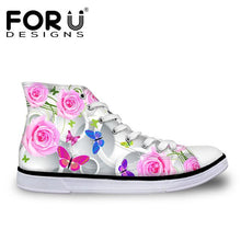 Load image into Gallery viewer, Youwuji Fashion Pink 3D Animal Butterfly Print Spring Women&#39;s Vulcanized Shoes Women High Top Casual Canvas Shoes Lace-up Lady Shoe
