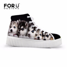 Load image into Gallery viewer, Youwuji Fashion High Top Platform Shoes Woman Cute Pet Husky Printed Stylish Ladies Casual Shoes Lace-up Women Flats  Shoes Leisure
