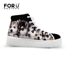 Load image into Gallery viewer, Youwuji Fashion High Top Platform Shoes Woman Cute Pet Husky Printed Stylish Ladies Casual Shoes Lace-up Women Flats  Shoes Leisure
