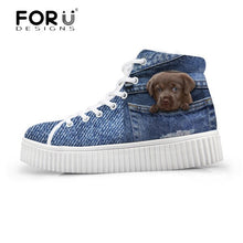 Load image into Gallery viewer, Youwuji Fashion Stylish Womens High Top Platform Shoes,Cute Pet Cat Blue Denim Printed Shoes for Ladies,Casual Lace-up Shoes Flats
