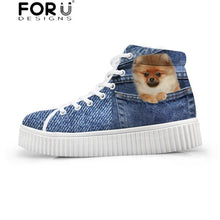 Load image into Gallery viewer, Youwuji Fashion Stylish Womens High Top Platform Shoes,Cute Pet Cat Blue Denim Printed Shoes for Ladies,Casual Lace-up Shoes Flats
