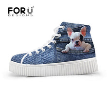 Load image into Gallery viewer, Youwuji Fashion Stylish Womens High Top Platform Shoes,Cute Pet Cat Blue Denim Printed Shoes for Ladies,Casual Lace-up Shoes Flats
