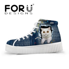 Load image into Gallery viewer, Youwuji Fashion Stylish Womens High Top Platform Shoes,Cute Pet Cat Blue Denim Printed Shoes for Ladies,Casual Lace-up Shoes Flats
