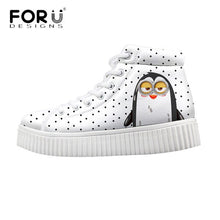 Load image into Gallery viewer, Youwuji Fashion Blue Cute Cartoon Cat Pattern Women High Top Flats Shoes Fashion Women&#39;s Casual Sneakers Platform Height Increasing
