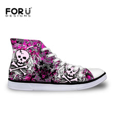 Load image into Gallery viewer, Youwuji Fashion Punk Skull Pattern Women High Top Lace-up Vulcanize Shoes Flats Women&#39;s Sneakers Shoes Woman Fashion Canvas
