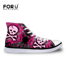 Load image into Gallery viewer, Youwuji Fashion Punk Skull Pattern Women High Top Lace-up Vulcanize Shoes Flats Women&#39;s Sneakers Shoes Woman Fashion Canvas
