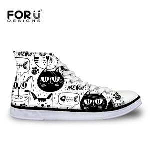 Youwuji Fashion Cartoon Animal Cat Cute Sneakers Woman Autumn New Fashion High Top Women Canvas Vulcanize Shoes High-top Ladies 2018