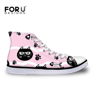 Youwuji Fashion Cartoon Animal Cat Cute Sneakers Woman Autumn New Fashion High Top Women Canvas Vulcanize Shoes High-top Ladies 2018