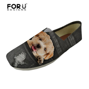 Youwuji Fashion Fashion Girls Casual Flats Shoes Cute Denim Animal Puppy Dog Cat Printed Women's Leisure Canvas Shoes Lover Zapatos