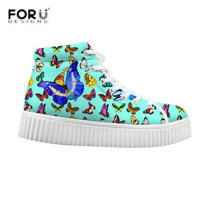 Youwuji Fashion High Top Women Flats Shoes Cute Animal Butterfly Pattern Height Increasing Swing Shoes for Lady Flat Shoes Woman