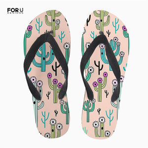 Yowuji Fashion Fashion Green Cactus Printing Women's Slippers Flip Flops Flats Home Teen Girls Slip-on Sandals Flipflops for Ladies