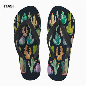 Yowuji Fashion Fashion Green Cactus Printing Women's Slippers Flip Flops Flats Home Teen Girls Slip-on Sandals Flipflops for Ladies
