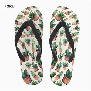 Yowuji Fashion Fashion Green Cactus Printing Women's Slippers Flip Flops Flats Home Teen Girls Slip-on Sandals Flipflops for Ladies