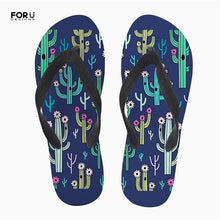 Load image into Gallery viewer, Yowuji Fashion Fashion Green Cactus Printing Women&#39;s Slippers Flip Flops Flats Home Teen Girls Slip-on Sandals Flipflops for Ladies
